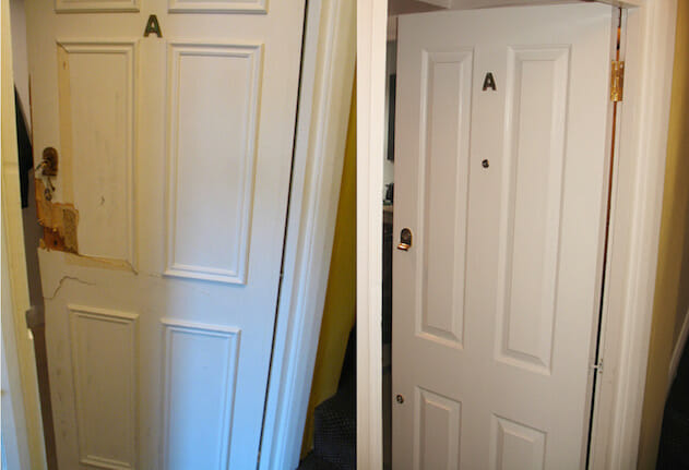 burglary repair interior door - before and after